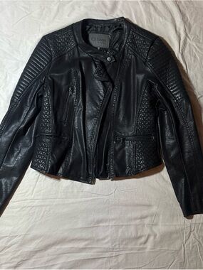 Ci Sono Black Quilted Faux Leather Moto Jacket with Snap Collar